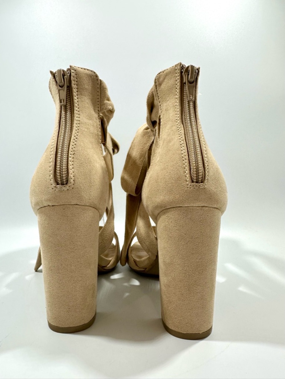 Wild Diva Natural Block Heel Sandals with Ankle Tie 8 New - Picture 6 of 9
